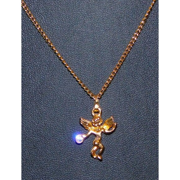 April Cherub Birth Stone Gold Tone Pendant Necklace - Picture 1 of 4